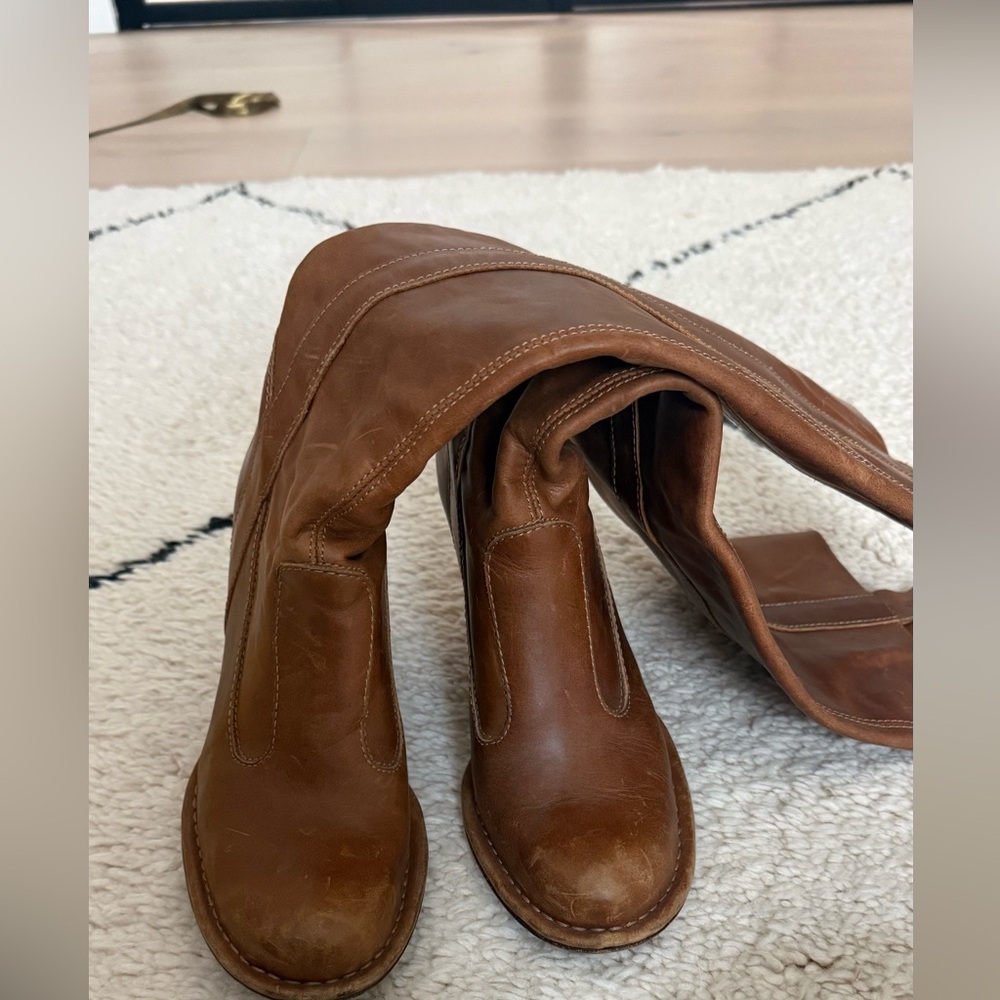 Frye pull on Brown Leather boots knee high boots